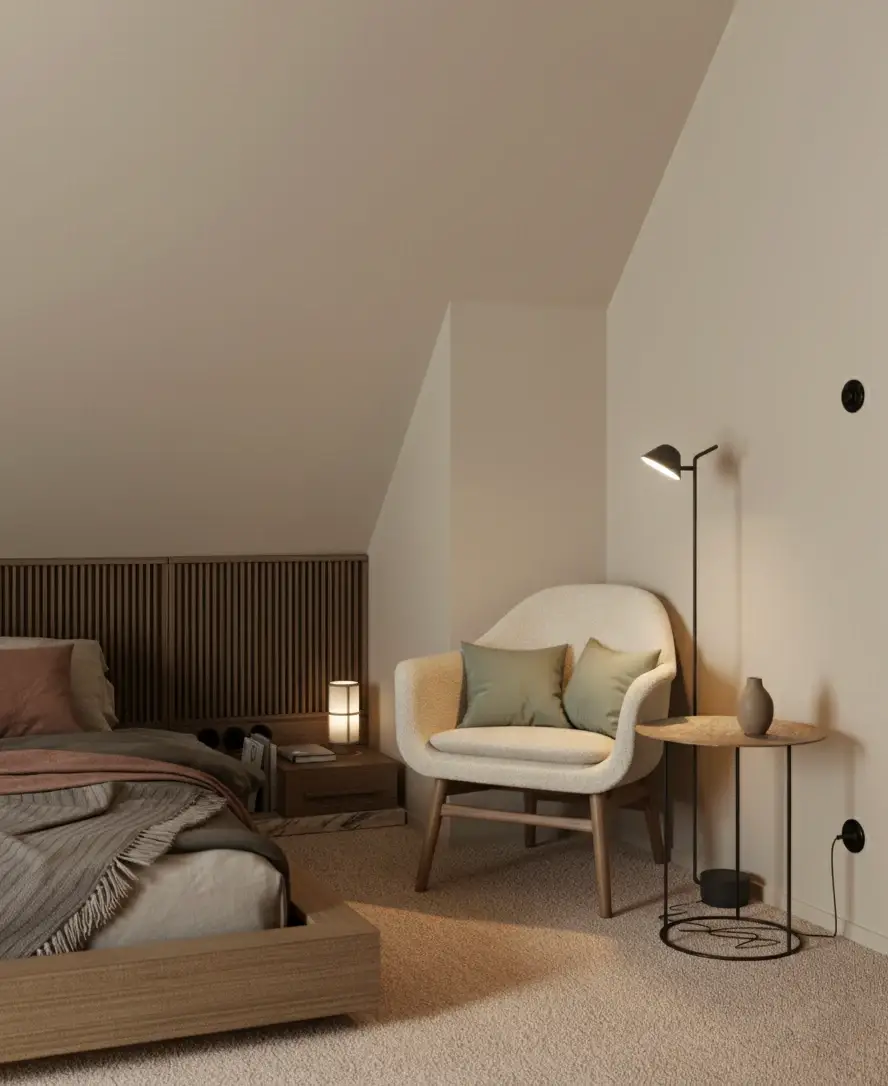 Salon w stylu japandi — mieszkanie KSM, Kielce