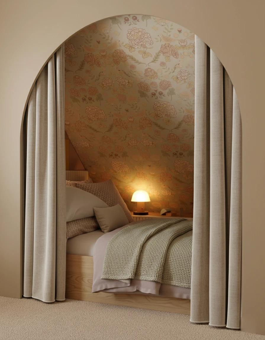 Realizacja pokoju dziecięcego — łukowata wnęka pod skosem z zabudową MDF